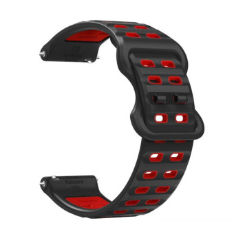 22mm Double-row Hole Studded Buckle Silicone Watch Band(Black Red)