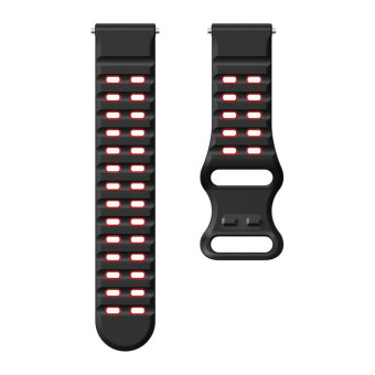 22mm Double-row Hole Studded Buckle Silicone Watch Band(Black Red)