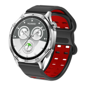 22mm Double-row Hole Studded Buckle Silicone Watch Band(Black Red)