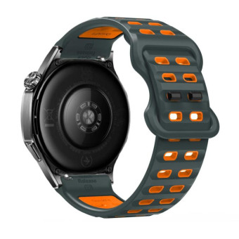 22mm Double-row Hole Studded Buckle Silicone Watch Band(Charcoal Grey Orange)