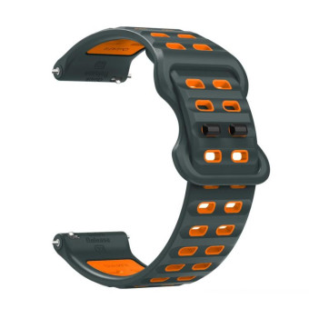 22mm Double-row Hole Studded Buckle Silicone Watch Band(Charcoal Grey Orange)