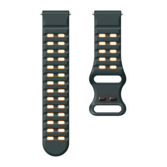 22mm Double-row Hole Studded Buckle Silicone Watch Band(Charcoal Grey Orange)