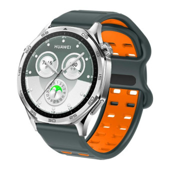22mm Double-row Hole Studded Buckle Silicone Watch Band(Charcoal Grey Orange)