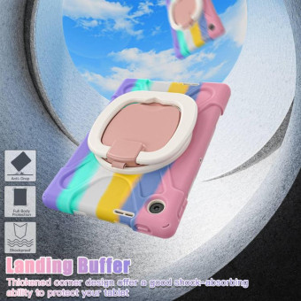 For Lenovo Tab 10.1 2025 / ZhaoYang K10c Silicone Hybrid PC Tablet Case with Holder & Shoulder Strap(Colorful Pink)