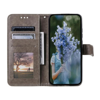 For Sony Xperia 1 VII Totem Flower Embossed Leather Phone Case with Lanyard(Grey)
