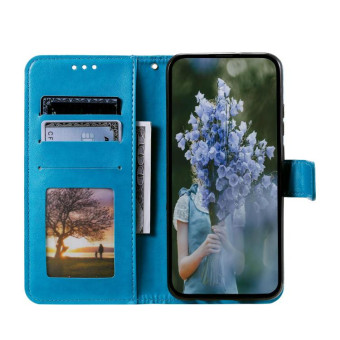 For Sony Xperia 1 VII Totem Flower Embossed Leather Phone Case with Lanyard(Blue)