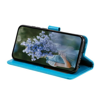 For Sony Xperia 1 VII Totem Flower Embossed Leather Phone Case with Lanyard(Blue)