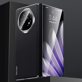 For OPPO Find N5 SULADA Frameless Top Layer Cowhide Leather Hybrid PC Phone Case(Black)