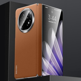 For OPPO Find N5 SULADA Frameless Top Layer Cowhide Leather Hybrid PC Phone Case(Brown)