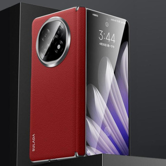 For OPPO Find N5 SULADA Frameless Top Layer Cowhide Leather Hybrid PC Phone Case(Red)