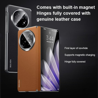 For OPPO Find N5 SULADA Frameless Top Layer Cowhide Leather Hybrid PC Phone Case(Purple)