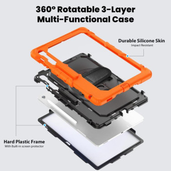 For Samsung Galaxy Tab S10 FE+ Silicone Hybrid PC Tablet Case with Shoulder Strap(Orange)