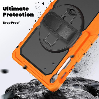 For Samsung Galaxy Tab S10 FE+ Silicone Hybrid PC Tablet Case with Shoulder Strap(Orange)