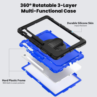 For Samsung Galaxy Tab S10 FE+ Silicone Hybrid PC Tablet Case with Shoulder Strap(Blue PC)