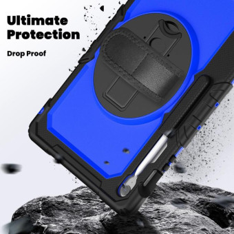 For Samsung Galaxy Tab S10 FE+ Silicone Hybrid PC Tablet Case with Shoulder Strap(Blue PC)