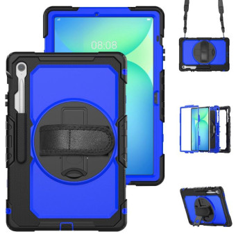 For Samsung Galaxy Tab S10 FE+ Silicone Hybrid PC Tablet Case with Shoulder Strap(Blue PC)