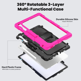 For Samsung Galaxy Tab S10 FE+ Silicone Hybrid PC Tablet Case with Shoulder Strap(Rose Red)