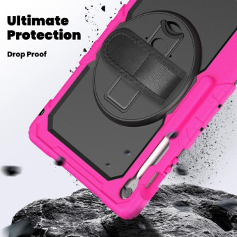 For Samsung Galaxy Tab S10 FE+ Silicone Hybrid PC Tablet Case with Shoulder Strap(Rose Red)