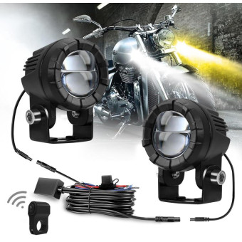 30W 3000LM 6000K Motorcycle Dual Lens LED Spotlight with Control Cable Set(Black)