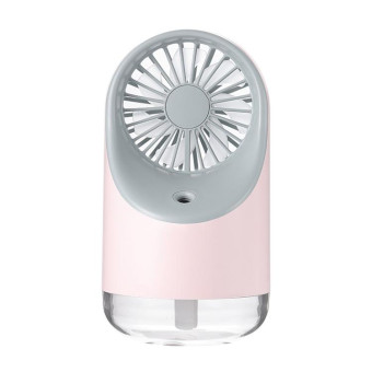 Multi-function USB Charging Spray Humidification Desktop Electric Fan with LED Warm Yellow Reading Lamp, Support 3 Speed Control(Pink)