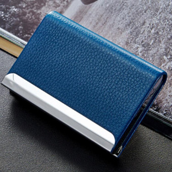 Lichi texture Business Card Holder Credit Card ID Case Holder(Dark Blue)