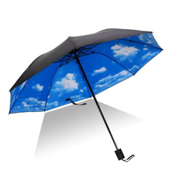 Lightweight Portable Three Folding Folding Umbrella, Black Waterproof Anti-UV, B Pattern