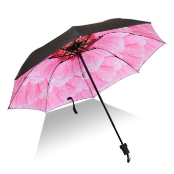Lightweight Portable Three Folding Folding Umbrella, Black Waterproof Anti-UV, C Pattern