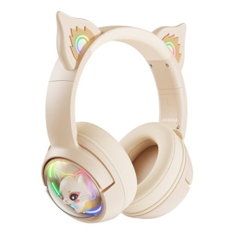 B5 Cat Ear Design USB-C / Type-C RGB Wireless Bluetooth HiFi Headset (Beige)