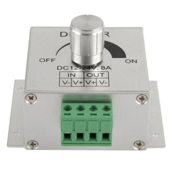 Aluminum Single Color Dimmer Switch LED Dimmer Controller for Strip Light DC12-24V, Output Current: 8A(Silver)