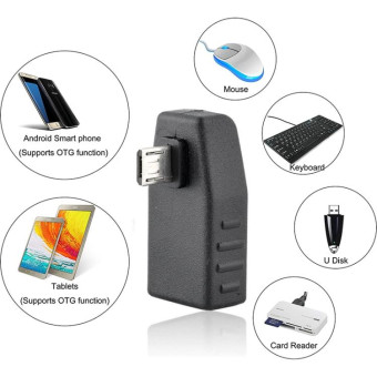 Micro USB Male to USB 2.0 AF Adapter with 90 Degree Angle, Support OTG Function(Black)