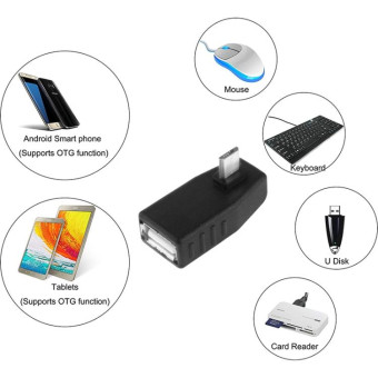 Micro USB Male to USB 2.0 AF Adapter with 90 Degree Angle, Support OTG Function(Black)