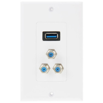 USB 3.0 Female Plug + 3 F Female Plugs Wall Plate Panel