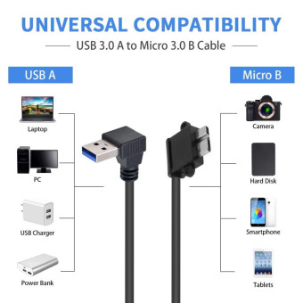 90 Degree USB 3.0 to Micro 3.0 Data Cable for Galaxy Note III / N9000, Length: 26cm