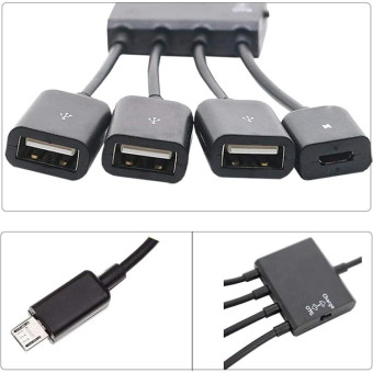 18cm 4 Ports Micro USB OTG Charge HUB Cable, For Samsung / Huawei / Xiaomi / Meizu / LG / HTC and Other Smartphones(Black)