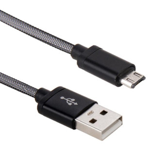 25cm Net Style Metal Head Micro USB to USB 2.0 Data / Charger Cable(Black)