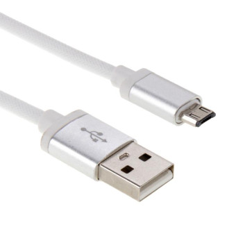 25cm Net Style Metal Head Micro USB to USB 2.0 Data / Charger Cable(White)