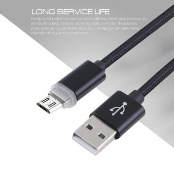 1m Woven Style Micro USB to USB 2.0 Data Sync Cable with LED Indicator Light(Black)