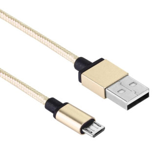 1m Woven Style Metal Head 58 Cores Micro USB to USB 2.0 Data / Charger Cable, For Samsung / Huawei / Xiaomi / Meizu / LG / HTC and Other Smartphones (Light Yellow Gold)