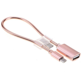 24cm 2A Micro USB to USB Aluminum Alloy Hose OTG Adapter Data Charging Cable with USB-C / Type-C Connector(Rose Gold)