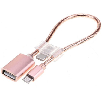 24cm 2A Micro USB to USB Aluminum Alloy Hose OTG Adapter Data Charging Cable with USB-C / Type-C Connector(Rose Gold)