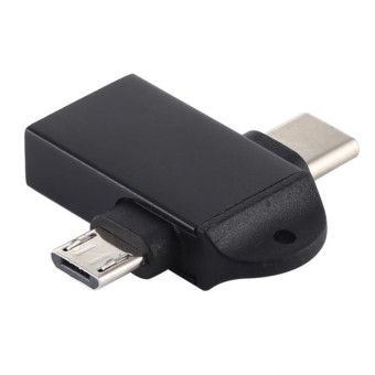 USB 3.0 Female to USB-C / Type-C Male + Micro USB Male Multi-function OTG Adapter with Sling Hole (Black)