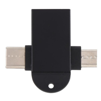 USB 3.0 Female to USB-C / Type-C Male + Micro USB Male Multi-function OTG Adapter with Sling Hole (Black)
