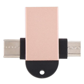 USB 3.0 Female to USB-C / Type-C Male + Micro USB Male Multi-function OTG Adapter with Sling Hole (Gold)