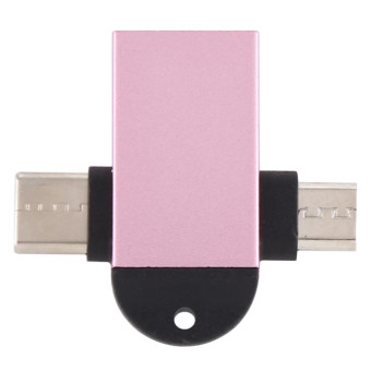 USB 3.0 Female to USB-C / Type-C Male + Micro USB Male Multi-function OTG Adapter with Sling Hole (Rose Gold)