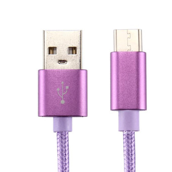 Knit Texture USB to USB-C / Type-C Data Sync Charging Cable, Cable Length: 2m, 3A Output(Purple)
