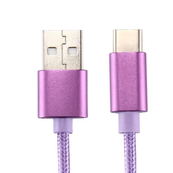 Knit Texture USB to USB-C / Type-C Data Sync Charging Cable, Cable Length: 2m, 3A Output(Purple)