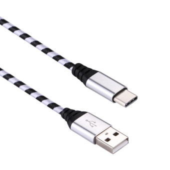 1m USB to USB-C / Type-C Nylon Weave Style Data Sync Charging Cable(Silver)