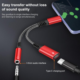 2 in 1 USB-C / Type-C Male to PD 60W USB-C / Type-C Charging + 3.5mm Audio Female Earphone Adapter (Black)