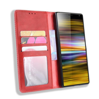 Magnetic Buckle Retro Texture Horizontal Flip Leather Case for Sony Xperia 10 Plus, with Holder & Card Slots & Wallet (Red)