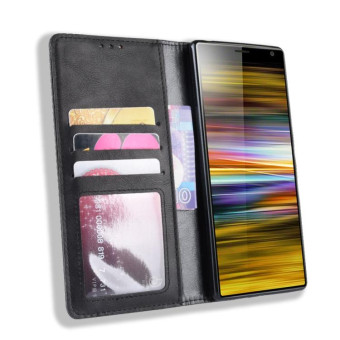 Magnetic Buckle Retro Texture Horizontal Flip Leather Case for Sony Xperia 10, with Holder & Card Slots & Wallet (Black)